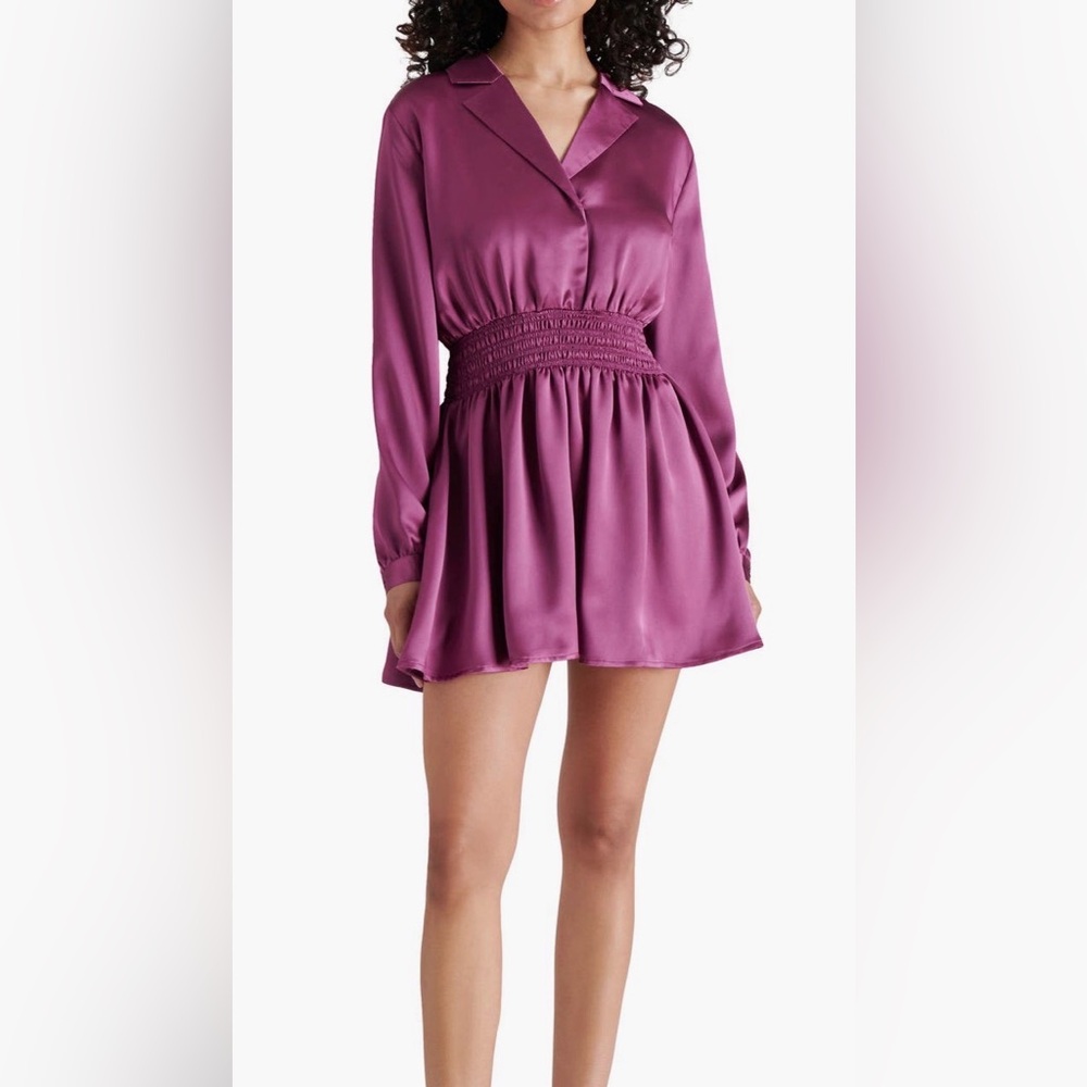 Steve Madden Plum Satin V-Neck Smocked-Waist Tunic
